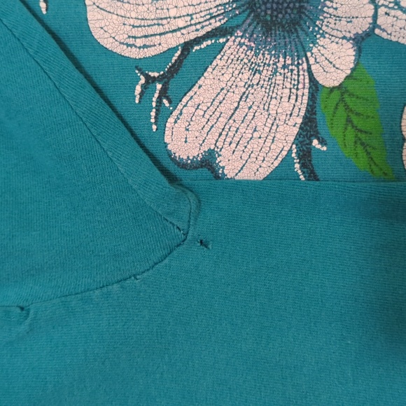 Teal Graphic T-Shirt with Hummingbird and Flowers - Picture 9 of 11